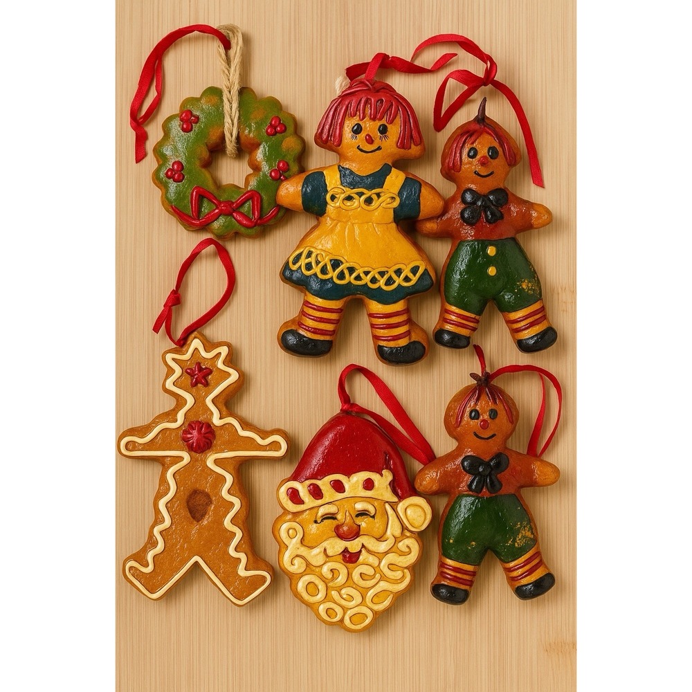 Vintage ACI Homemade Originals Dough Ornaments Lot 5‎ Gingerbread Santa Wreath